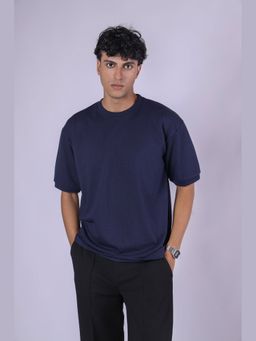 HOP HEAD - Navy Blue Cotton Blend Crew Neck T-Shirt