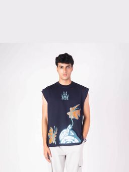 HOP HEAD - Navy Blue Cotton Blend Crew Neck Vest