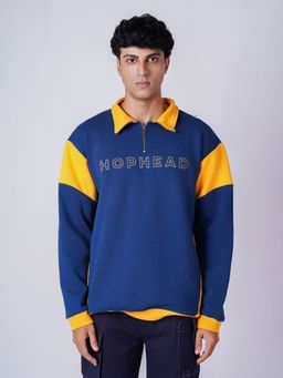 HOP HEAD - Blue Cotton Collar Neck Polo T-Shirt