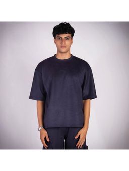 HOP HEAD - Navy Blue Suede Crew Neck T-Shirt