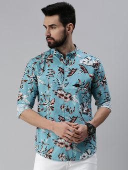 SHOWOFF - Men Casual Slim Collar Blue Printed Shirt