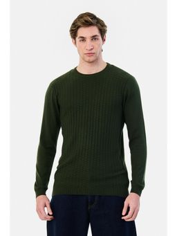 Snitch - Dark Green Textured Full Sleeves Regular Casual Sweater