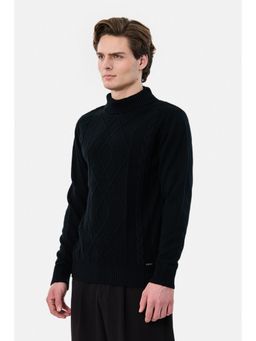 Snitch - Black Cable Knit Full Sleeves Regular Casual Sweater