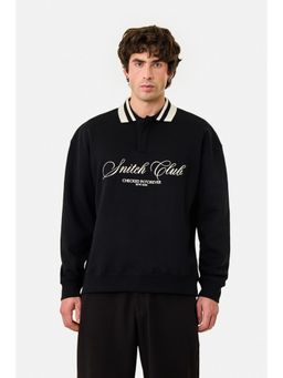 Snitch - Black Printed Full Sleeves Oversized Casual Sweater