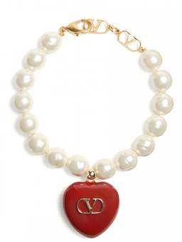 Valentino Garavani - White Red Heart Logo Bracelet (S)