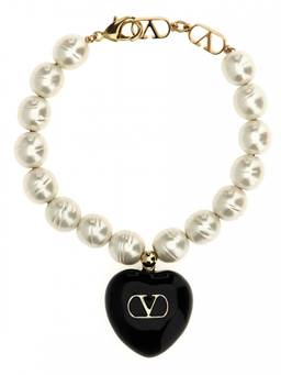 Valentino Garavani - White Black Heart Logo Bracelet (M)