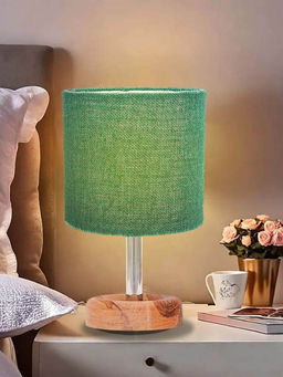 PineCraft International - Edra Table Lamp Cylindrical Jute with Dark Green Shade