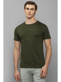 Louis Philippe - Men Green Solid Crew Neck T-Shirt