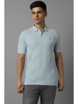 Louis Philippe - Men Light Blue Print Polo Neck T-Shirt