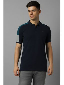 Louis Philippe - Men Navy Print Polo Neck T-Shirt