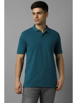 Louis Philippe - Men Blue Solid Polo Neck T-Shirt