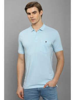 Louis Philippe - Men Light Blue Solid Polo Neck T-Shirt