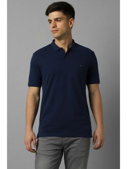 Louis Philippe - Men Navy Solid Polo Neck T-Shirt