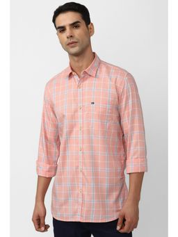 Peter England - Men Pink Slim Fit Check Full Sleeves Casual Shirt
