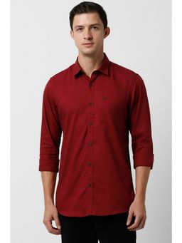 Peter England - Men Maroon Slim Fit Solid Full Sleeves Casual Shirt