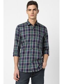 Peter England - Men Navy Slim Fit Check Full Sleeves Casual Shirt