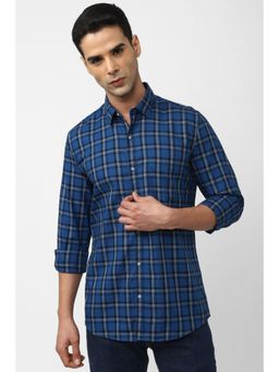 Peter England - Men Blue Slim Fit Check Full Sleeves Casual Shirt