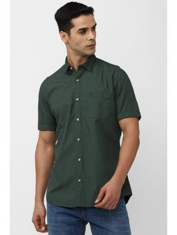 Peter England - Men Green Slim Fit Check Half Sleeves Casual Shirt