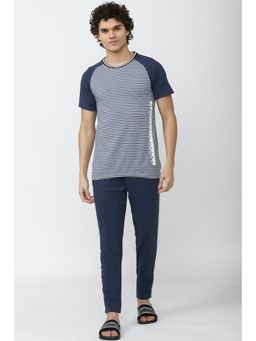Peter England - Men Navy Stripe Casual T-Shirt and Trackpant (Set of 2)