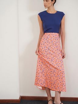 FABLE STREET - Woven Peach A-Line Side Slit Midi Skirt