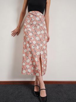 FABLE STREET - Woven Peach A-Line Side Slit Midi Skirt