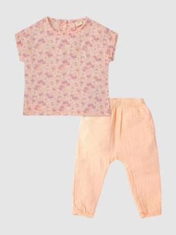 GAP - Girls Peach Floral Round Neck Top & Joggers