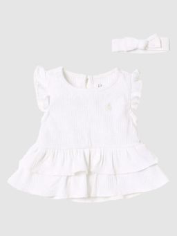 GAP - Girls White Textured Dress with Bow