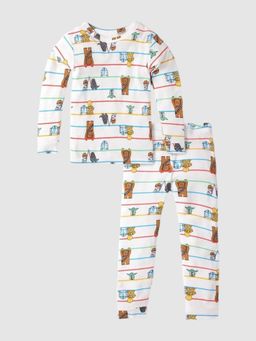 GAP - Girls White Printed Round Neck T-shirt & Joggers