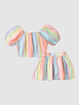 GAP - Girls Multi-Color Striped Crew Neck Co-Ord Set