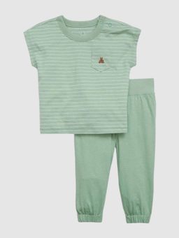 GAP - Boys Green Striped Round Neck Co-Ord Set