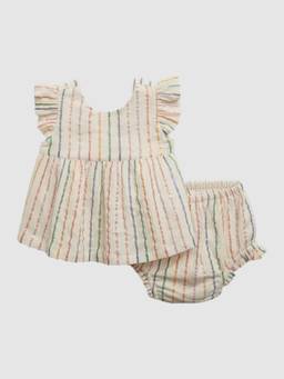 GAP - Girls Multi-Color Striped Ruffle Round Neck Dress with Bloomers