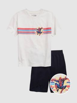 GAP - Boys White Graphic Round Neck T-shirt and Shorts