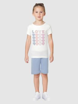 GAP - Girls White Graphic Round Neck T-shirt & Shorts
