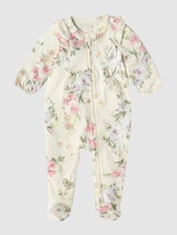 GAP - Girls Black Floral Ruffled Round Neck Jumpsuit with Bow