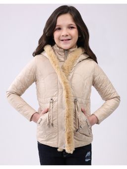 Monte Carlo - Girls Beige Hooded Neck Puffer Jacket
