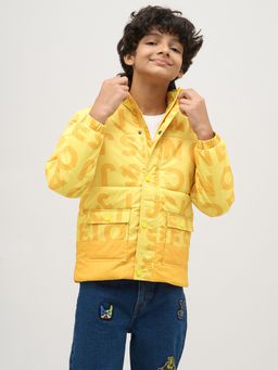 Jack & Jones Junior - Boys Yellow Typography Puffer Jacket