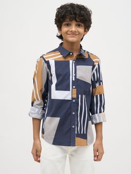 Jack & Jones Junior - Boys Blue Printed Cotton Shirt