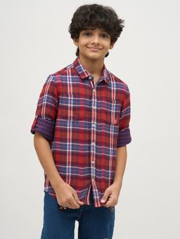 Jack & Jones Junior - Boys Checks Red Cotton Shirt