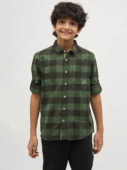Jack & Jones Junior - Boys Checks Green Cotton Shirt