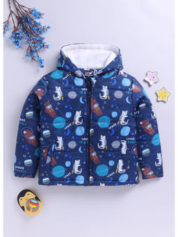 Toonyport - Girls Navy Blue Printed Puffer Jackets