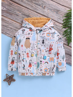 Toonyport - Girls White Printed Puffer Jackets