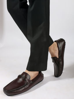 Carlton London - Leather Driving Slip-On Loafers Maroon