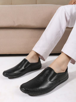 Carlton London - Leather Casual Slip-On Loafers Black