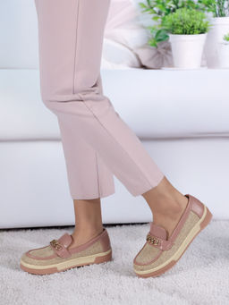 Carlton London - Two-Tone Chain Accent Slip-On Loafers Peach