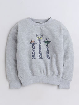 AWW HUNNIE - Grey Full Sleeves Giraffe Printed Cotton Sweatshirt