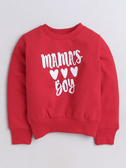 AWW HUNNIE - Red Full Sleeves Mamas Boy Text Printed Cotton Sweatshirt