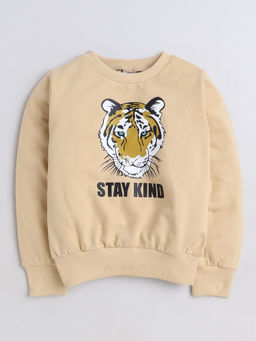 AWW HUNNIE - Beige Full Sleeves Tiger Printed Cotton Terry Sweatshirt