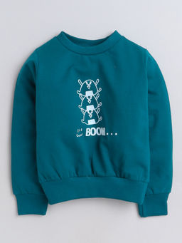 AWW HUNNIE - Teal Full Sleeves Cartoon Printed Cotton Terry Sweatshirt