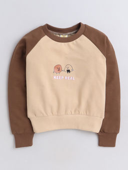AWW HUNNIE - Beige Raglan Full Sleeves Cartoon Sweatshirt