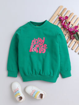 AWW HUNNIE - Green Cotton Terry Full Sleeves Pinky Promise Text Sweatshirt